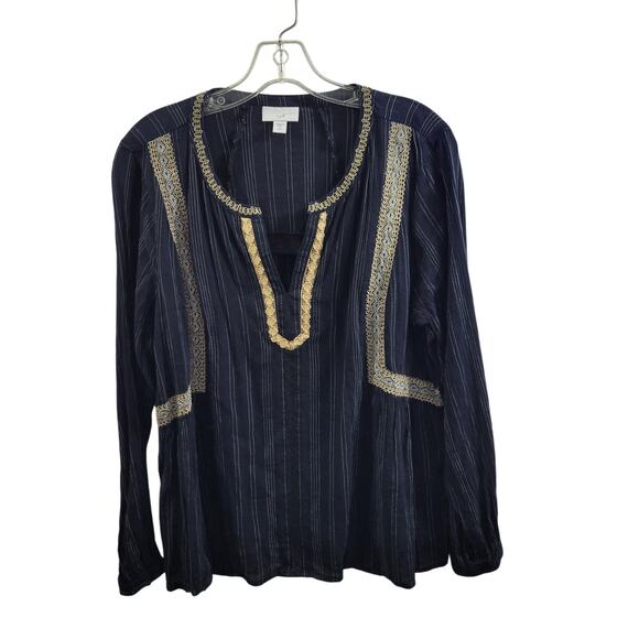 J. Jill Tops - J Jill Black Blouse Trim in Gold Lace  V Neck Size PM 121123-0560